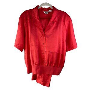 Vintage Leslie Fay Separates Tomato Red Short-Sleeve Top & Elastic Pants Set Siz